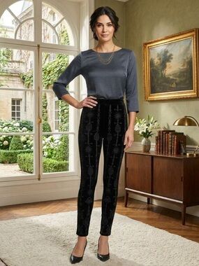 Black Patterned Skinny Ponte Pants